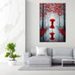 Wandbild Kunstwerk elegante Frau roter Schirm Herbstwald romantisch modern