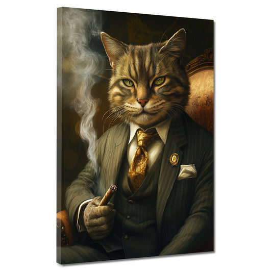 Wandbild Kunstwerk Kater im Anzug rauchend Autorität & Erfolg Katze