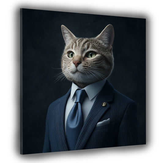 Wandbild Kunstwerk elegante Katze im Business Look Stil Autorität modern