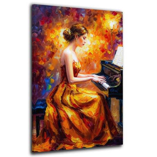 Wandbild Kunstwerk elegante Pianistin im Abendkleid Musik modern