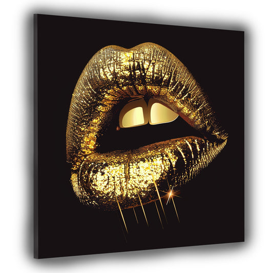 Wandbild Kunstwerk glänzende goldene Lippen