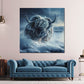 Wandbild Kunstwerk Schottisches Hochlandrind in verschneite Landschaft eisige Natur Winter