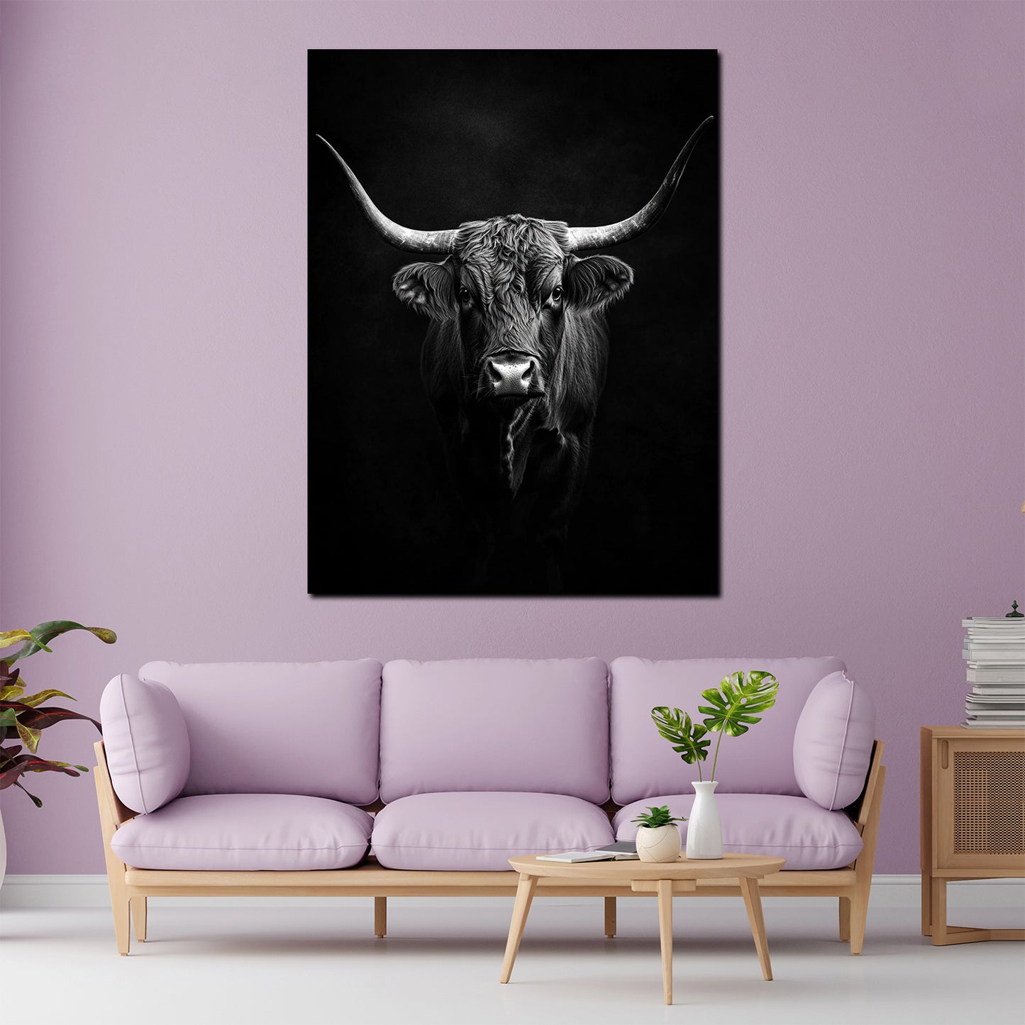 Wandbild Kunstwerk mächtiger Stier schwarz weiß Kraft modern