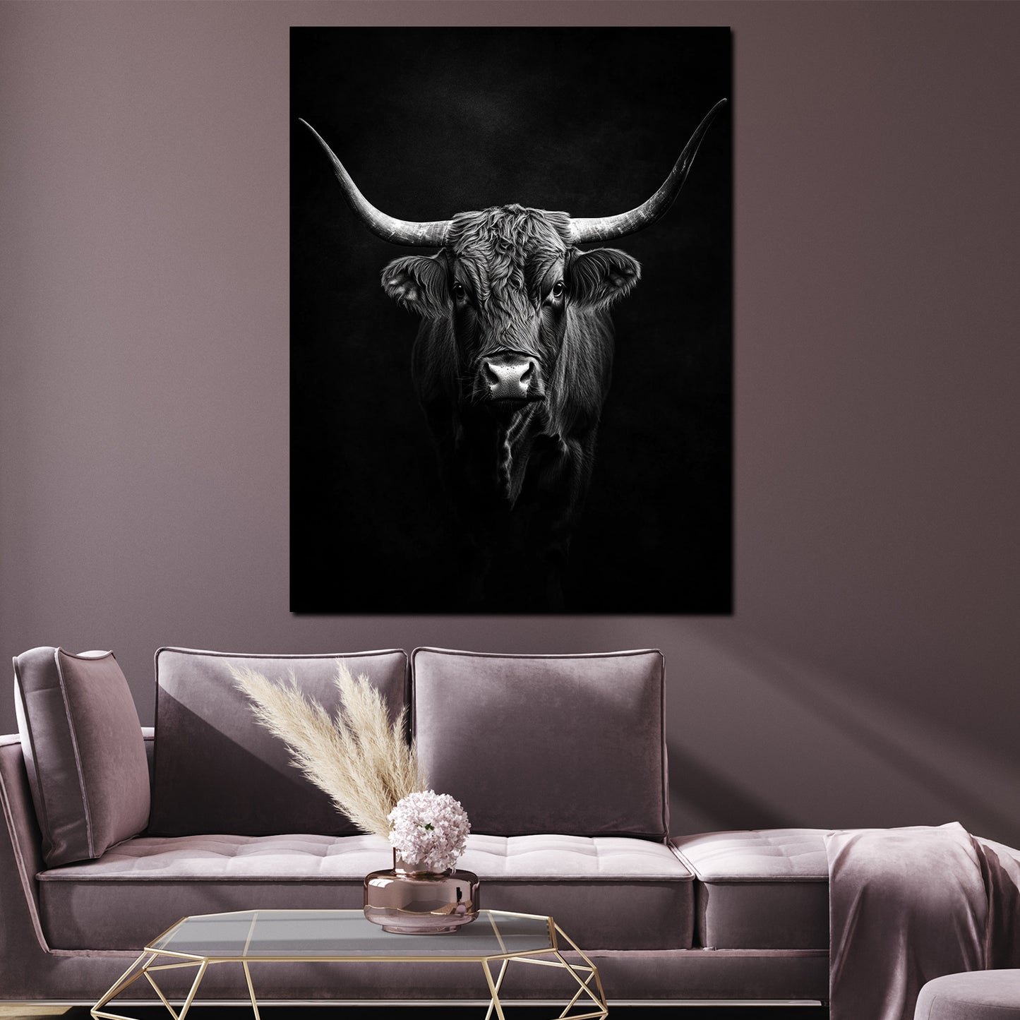 Wandbild Kunstwerk mächtiger Stier schwarz weiß Kraft modern