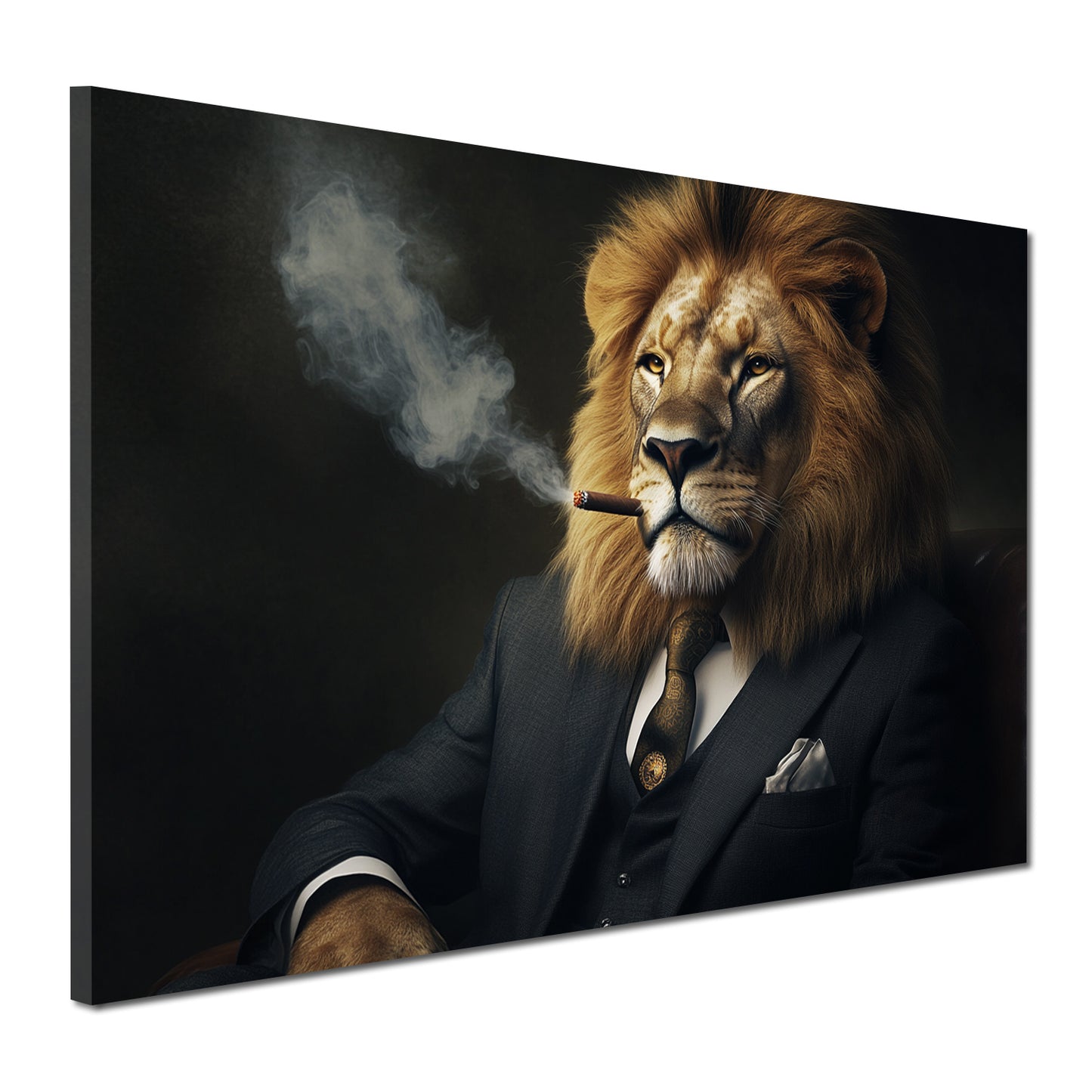Wandbild Kunstwerk majestätischer Löwe Anzug Zigarre Erfolg Inspiration