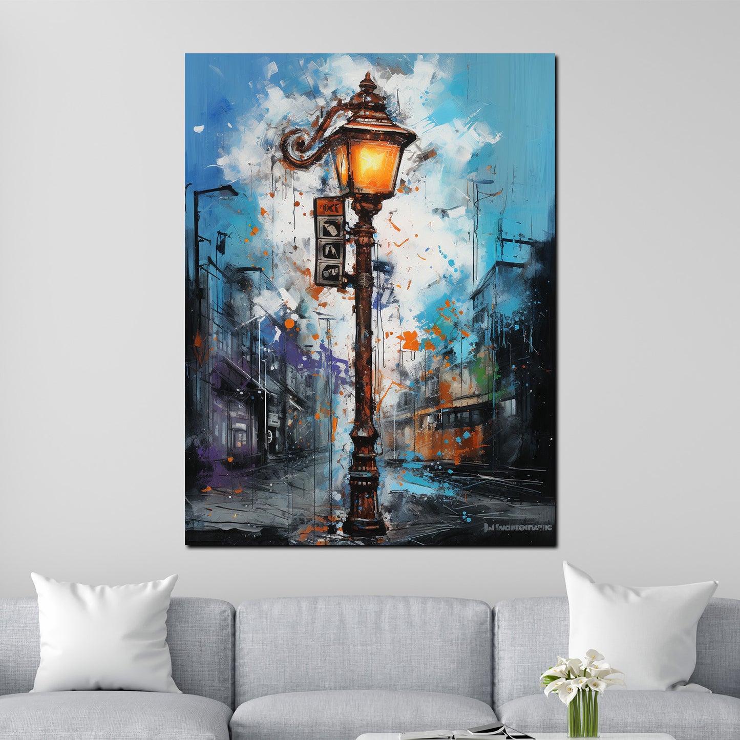 Pop Art modern Straßen-Laterne abstrakt Wandbild Kunstwerk