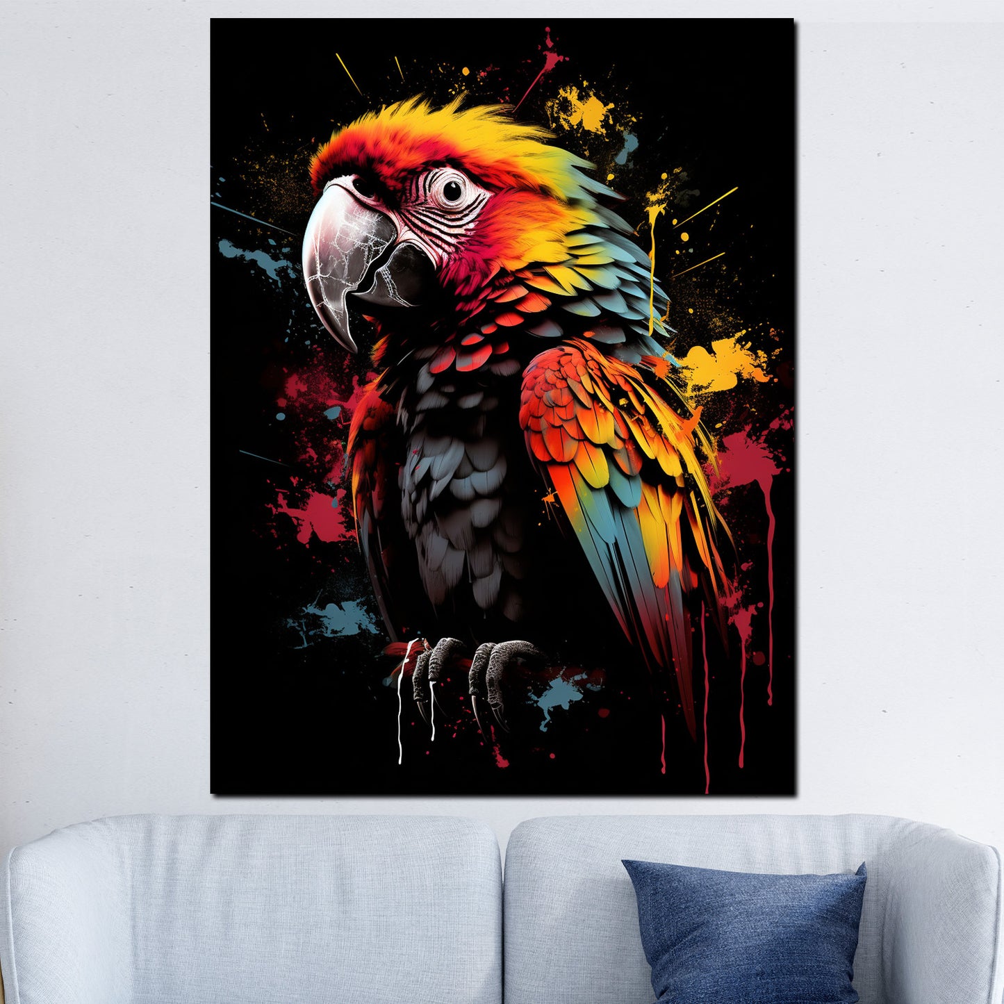 Schöner bunter Papagei Dark Style Wandbild Kunstwerk