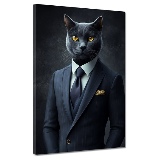 Wandbild Kunstwerk schwarze Katze im Anzug Eleganz Stil modern