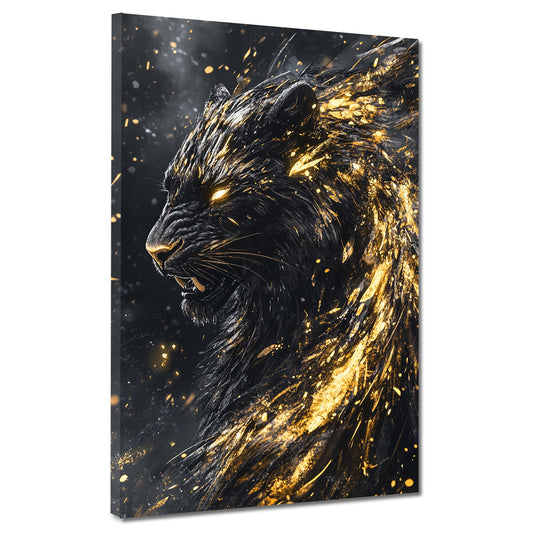 Wandbild Kunstwerk schwarzer Panther mit Gold Effekten