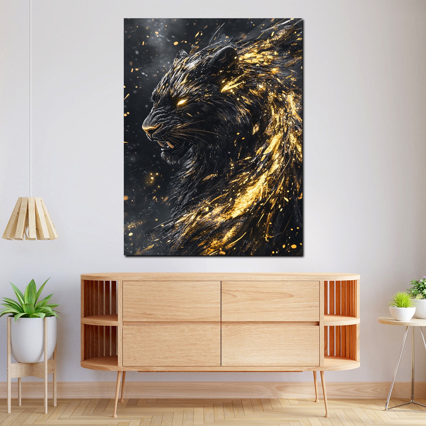 Schwarzer Panther mit Gold Effekten Wandbild Kunstwerk