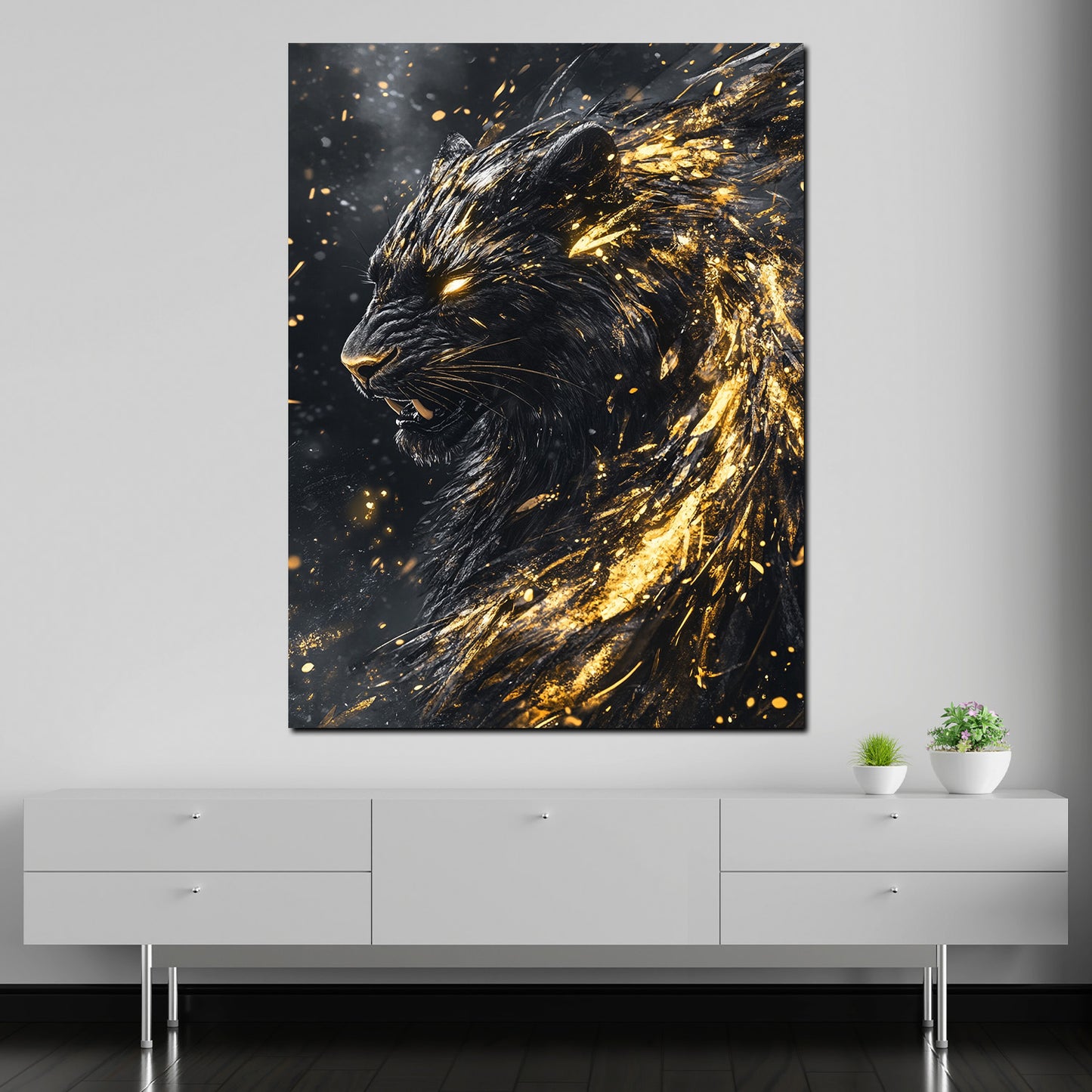 Schwarzer Panther mit Gold Effekten Wandbild Kunstwerk