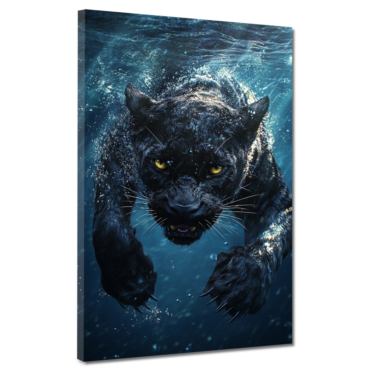Wandbild Kunstwerk schwarzer Panther taucht ins Wasser Energie Raubtier modern
