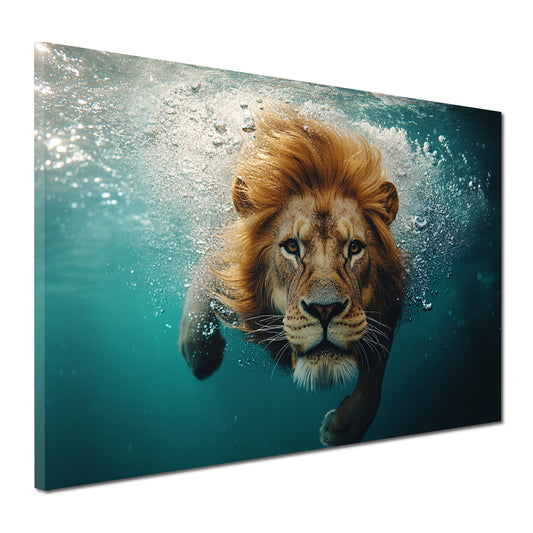 Wandbild Kunstwerk schwimmender Löwe