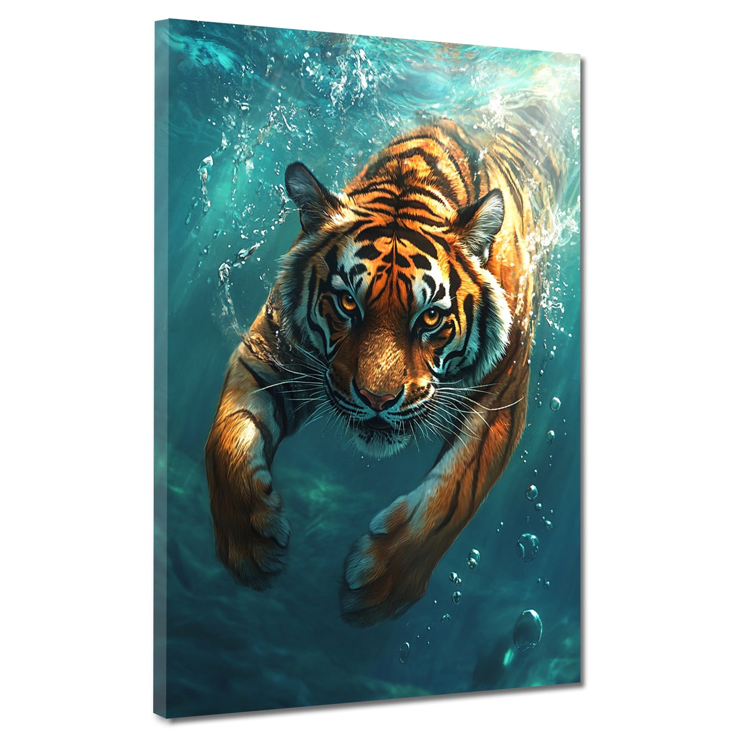 Wandbild Kunstwerk schwimmender Tiger Energie Raubtier Wasser modern