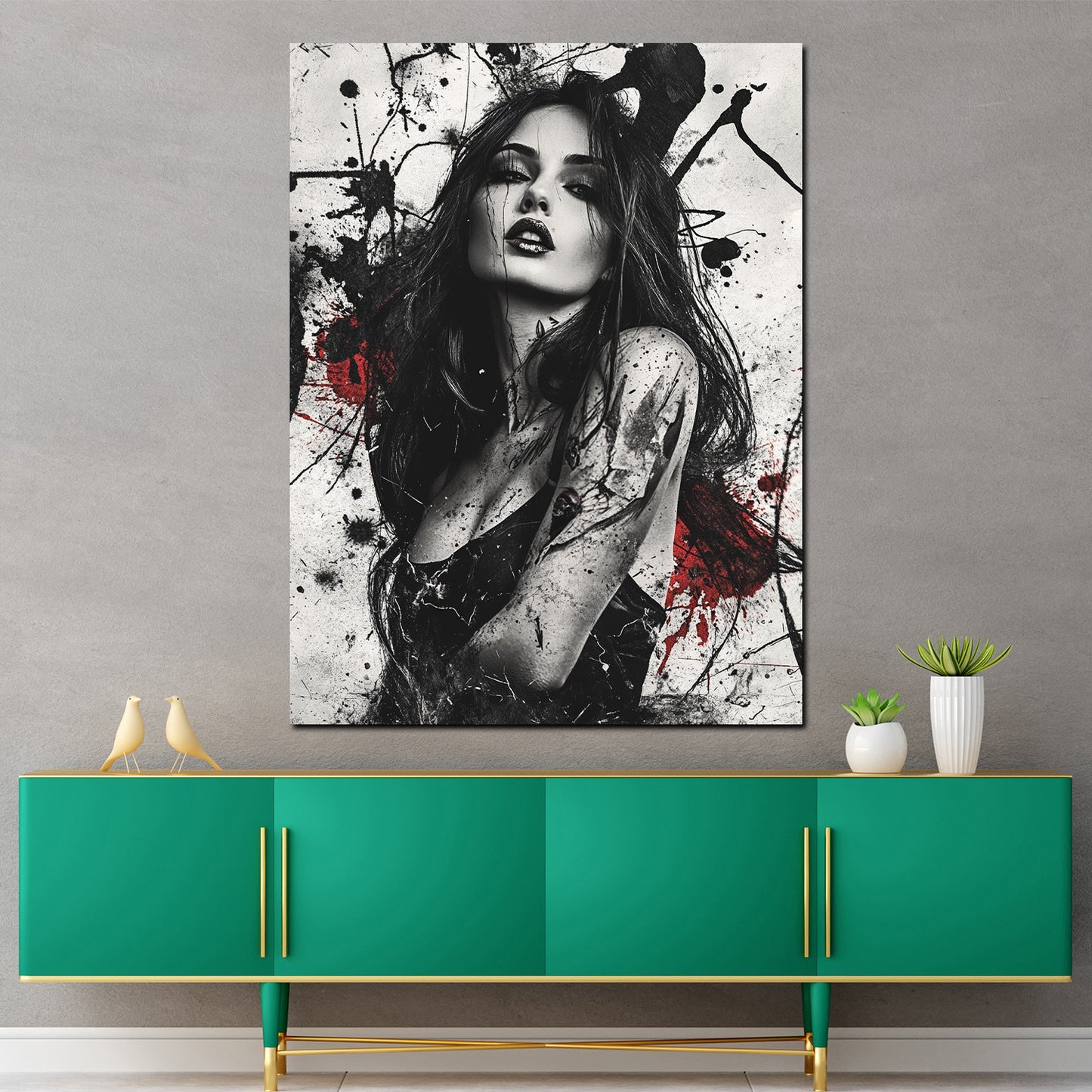 Wunderschöne Frau in schwarz weiß Wandbild Kunstwerk