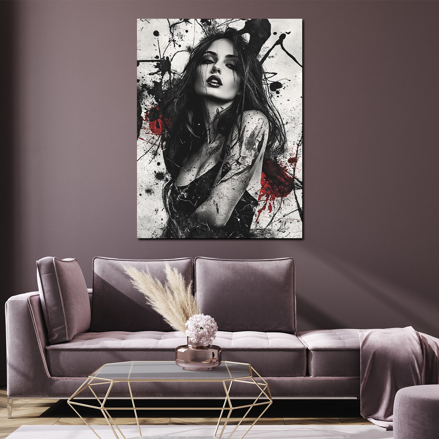 Wunderschöne Frau in schwarz weiß Wandbild Kunstwerk