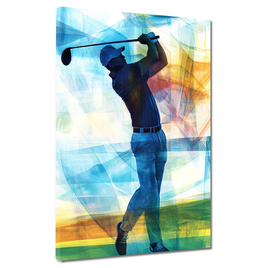 Wandbild Kunstwerk sportlicher Golfer in Bewegung