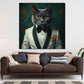 Wandbild Kunstwerk stilvolle Katze im weißen Anzug Eleganz modern