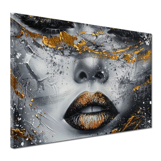 Weibliches Gesicht mit goldenen Akzenten Wandbild Kunstwerk