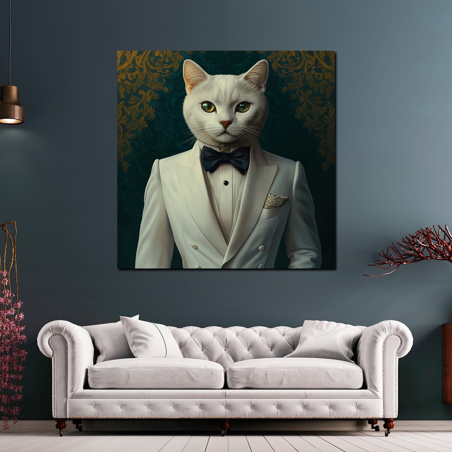 Weiße Katze Anzug Stil Gentleman modern Wandbild Kunstwerk