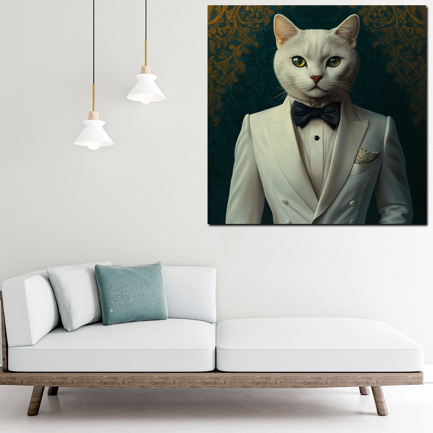 Weiße Katze Anzug Stil Gentleman modern Wandbild Kunstwerk