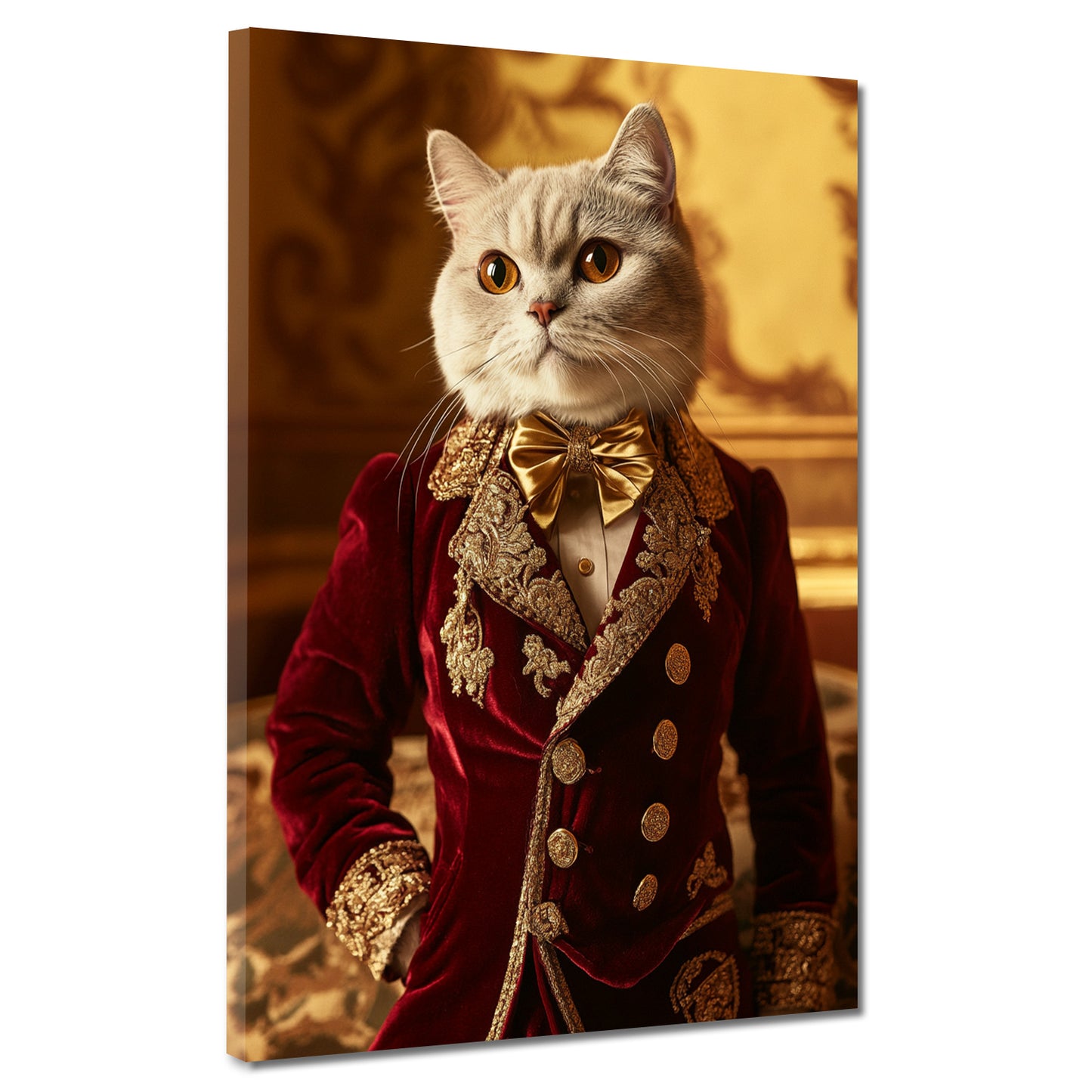 Weiße Katze Barock Gewand Eleganz modern Wandbild Kunstwerk