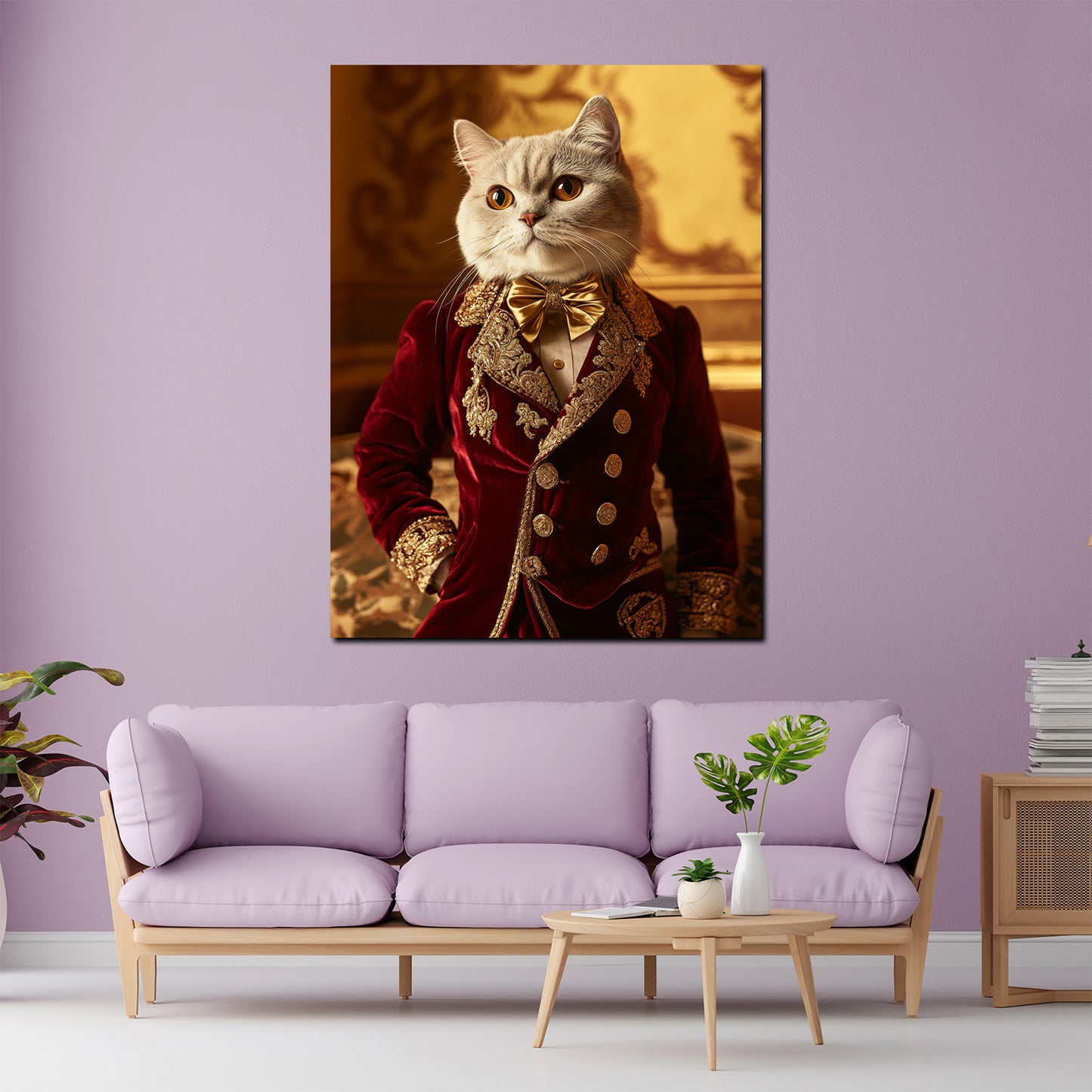 Weiße Katze Barock Gewand Eleganz modern Wandbild Kunstwerk