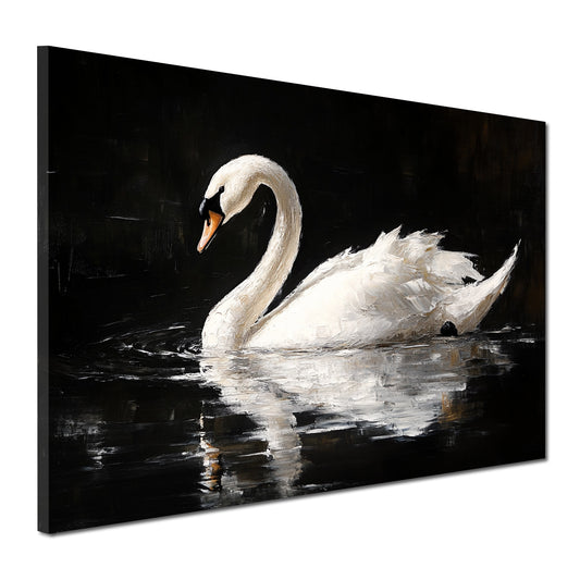 Wandbild Kunstwerk weißer Schwan auf dem Wasser Spiegelbild Naturstil modern