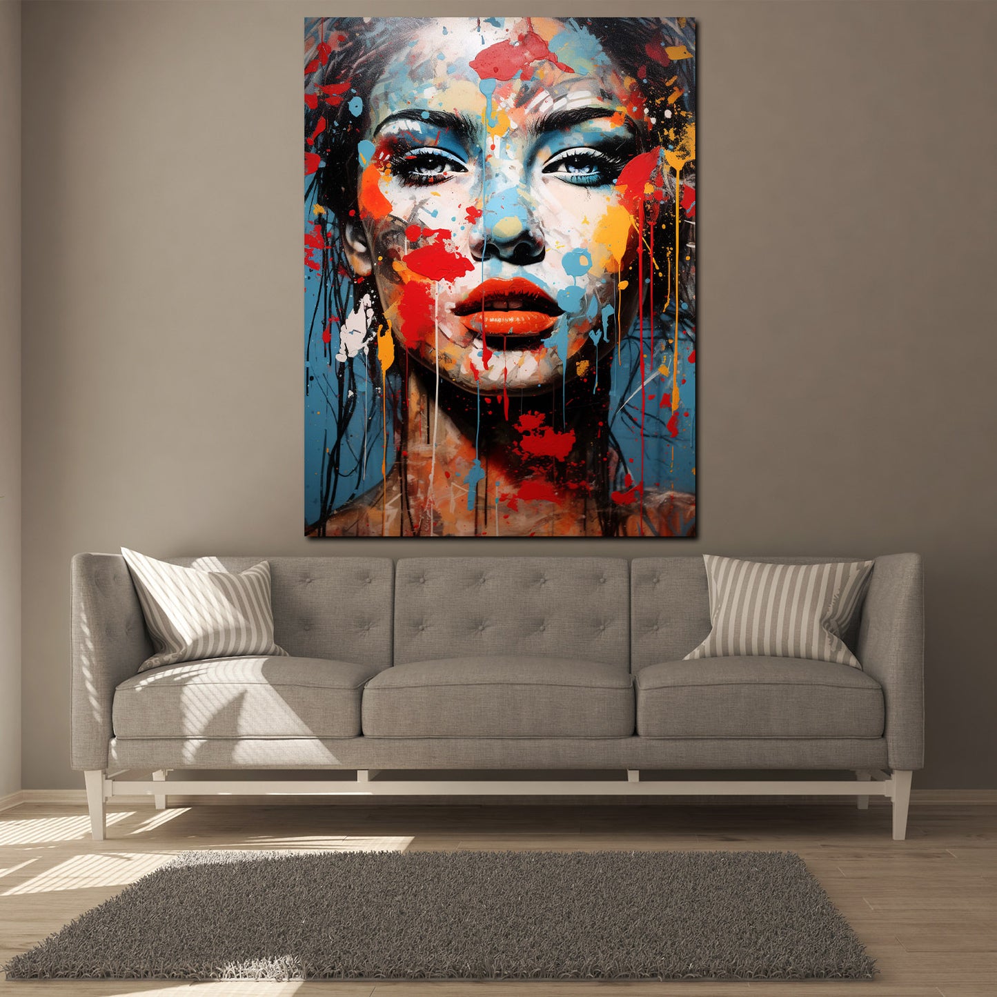 Wunderschöne Frau frontal Pop Art Abstrakt Face Style Wandbild Kunstwerk