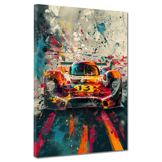 Wandbild Rennwagen Pop Art mit Farbeffekten abstrakt