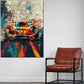 Rennwagen Pop Art mit Farbeffekten abstrakt Wandbild Kunstwerk