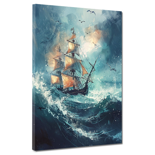 Wandbild Segelschiff im Sturm mit Möwen