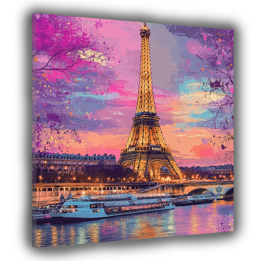 Wandbild abstrakt Paris Eiffelturm Seine Pop Art bunt