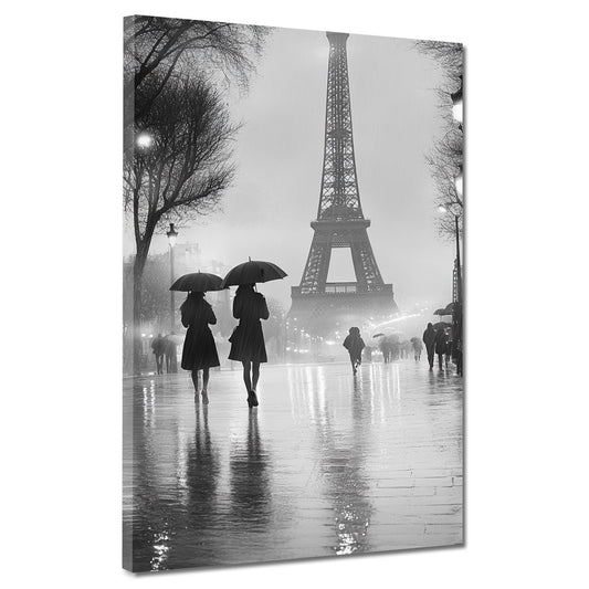 Wandbild abstrakt Paris Eiffelturm romantisch im Regen schwarz weiß