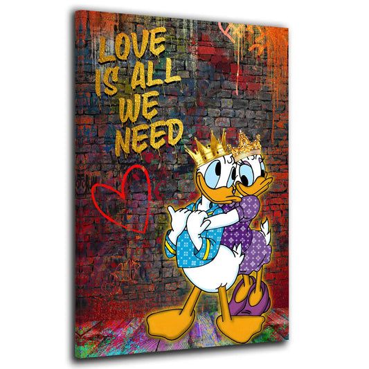 King Donald Love Is All We Need, Pop Art Comic Wandbild Kunstwerk