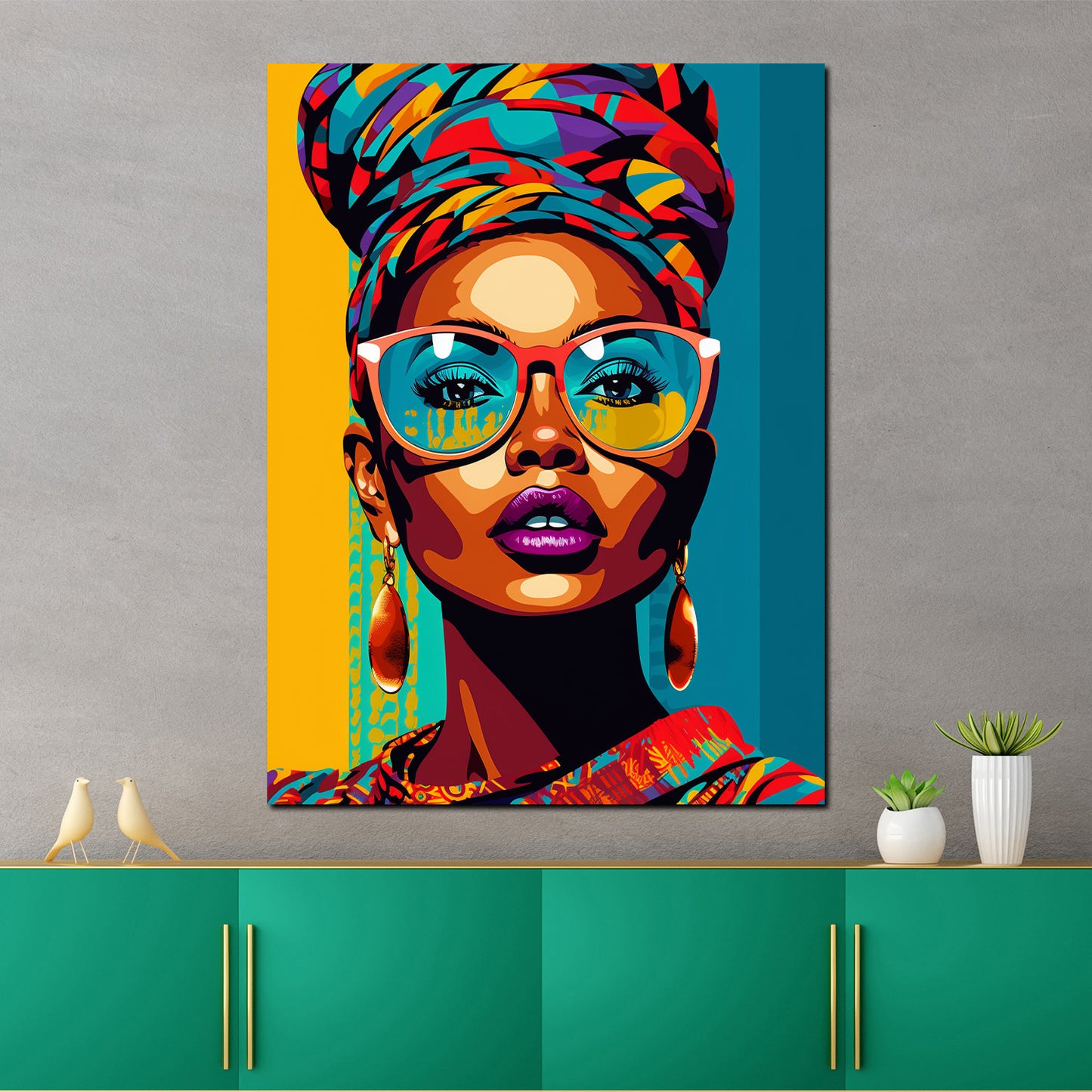 Wandbild Kunstwerk Street Art Frau mit Turban und Sonnenbrille