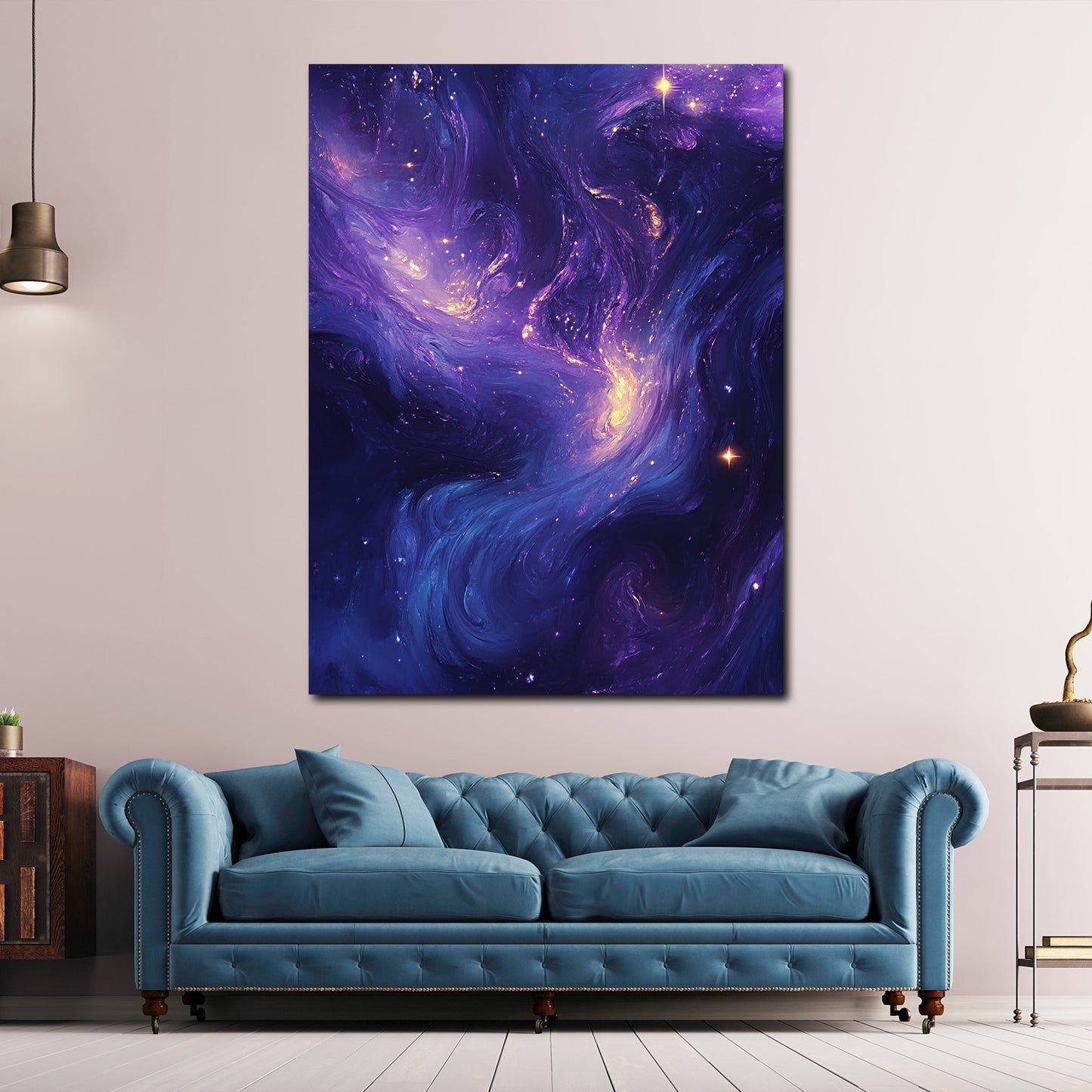 Abstrakt Galaxie Lila Blau Sterne Universum Wandbild