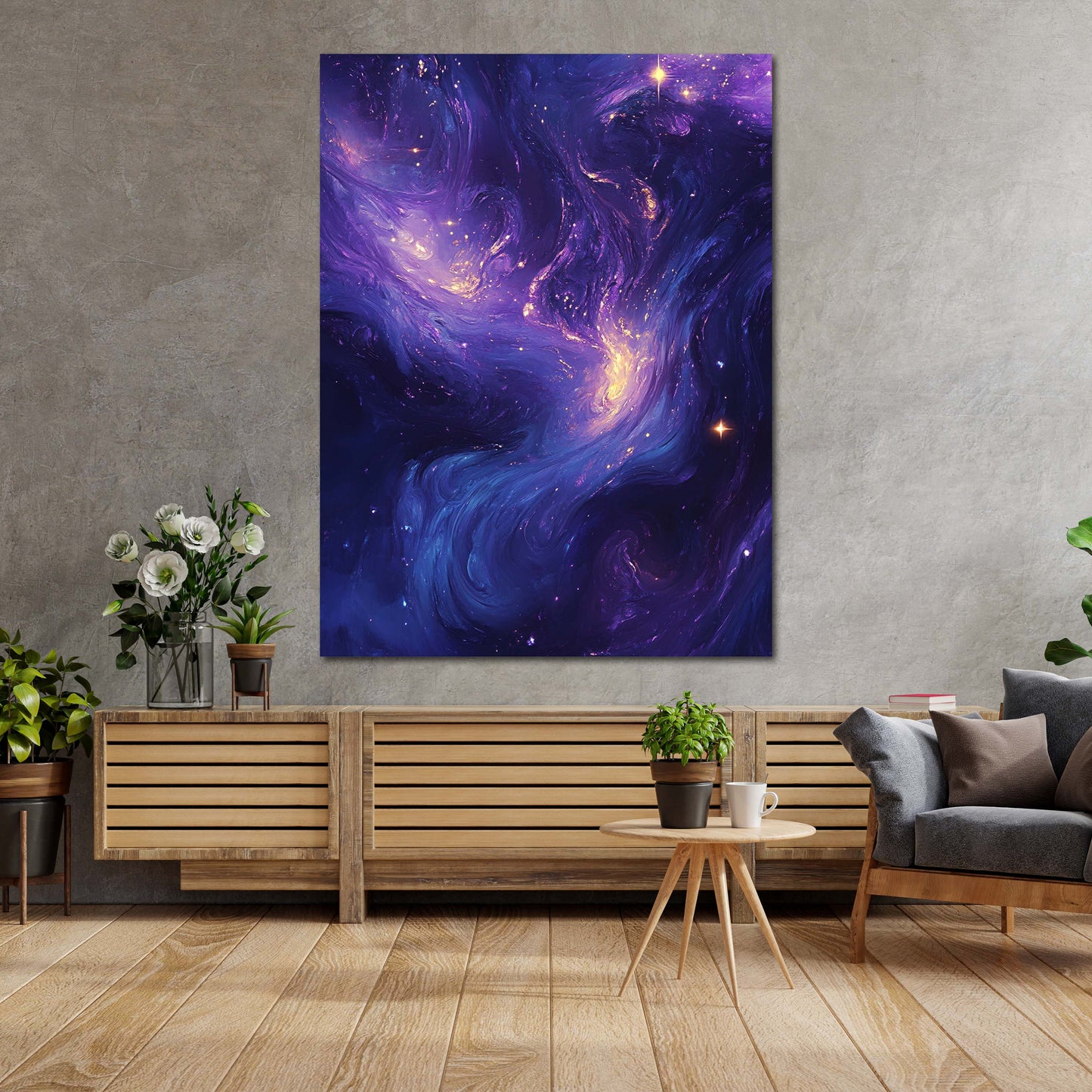 Abstrakt Galaxie Lila Blau Sterne Universum Wandbild