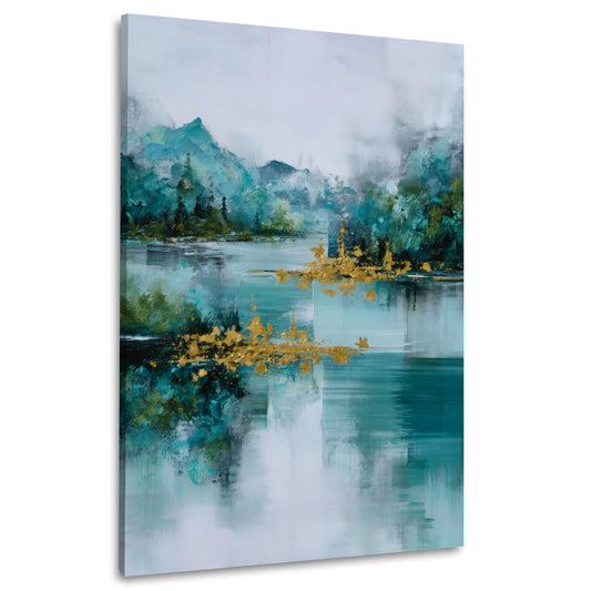 Abstrakt Natur Berglandschaft türkis blau mit Gold Wandbild
