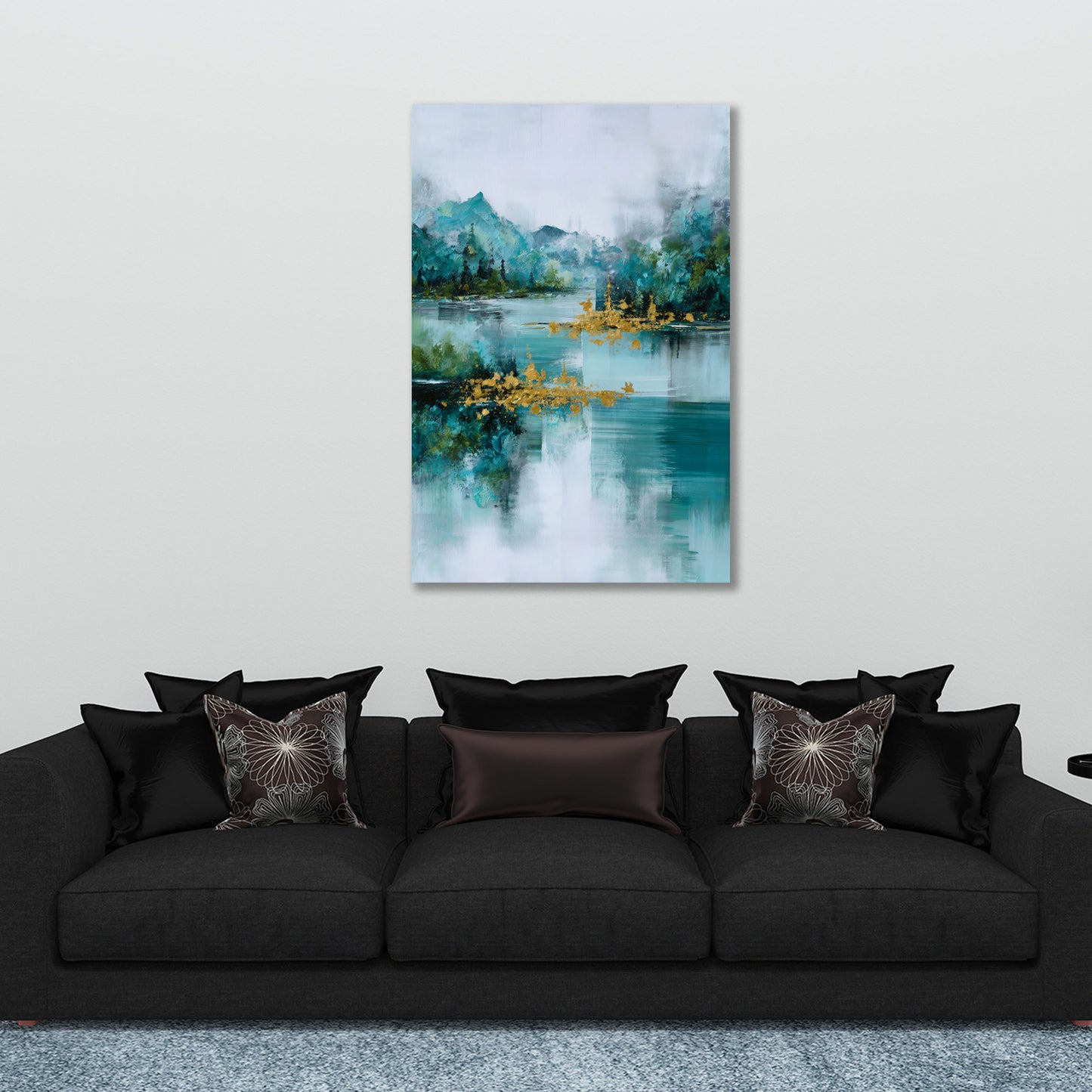 Abstrakt Natur Berglandschaft türkis blau mit Gold Wandbild