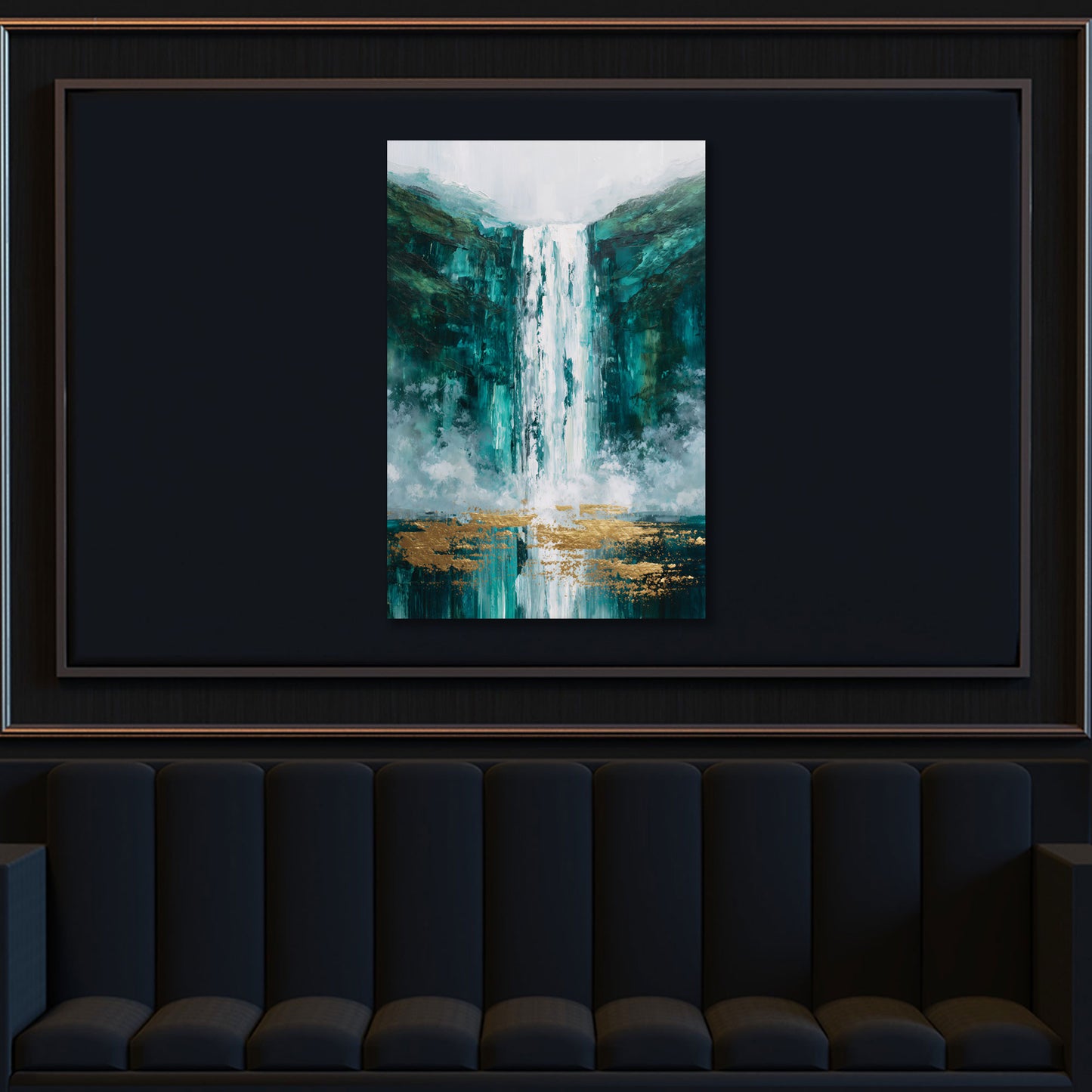Abstrakt Natur Wasserfall türkis grün mit Gold Struktur Wandbild