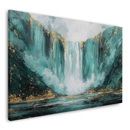 Abstrakt Wasserfall Natur türkis blau mit Gold Wandbild