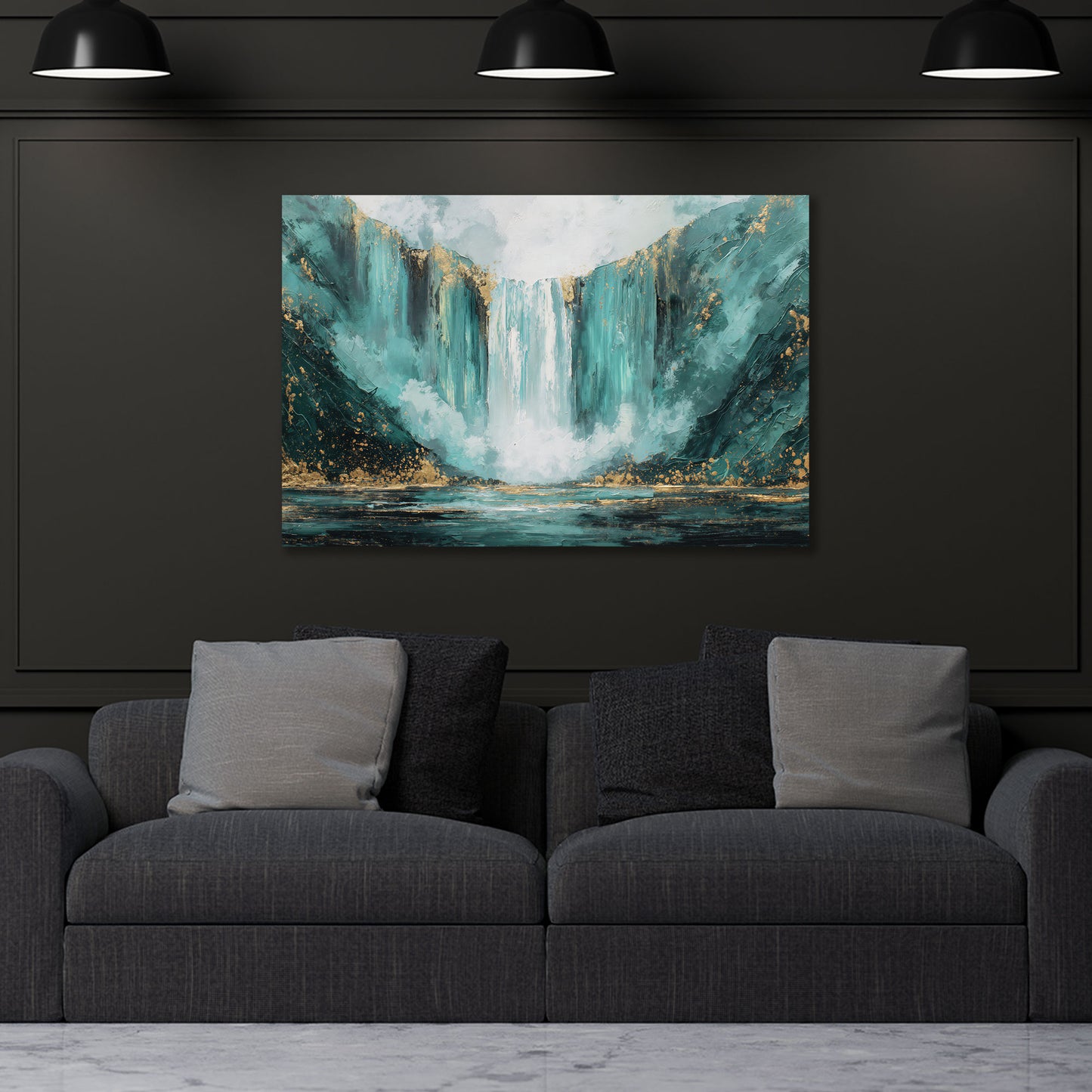 Abstrakt Wasserfall Natur türkis blau mit Gold Wandbild