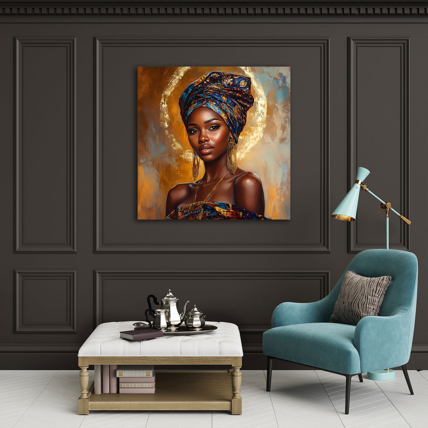 Afrikanische Frau Porträt goldene Eleganz Wandbild