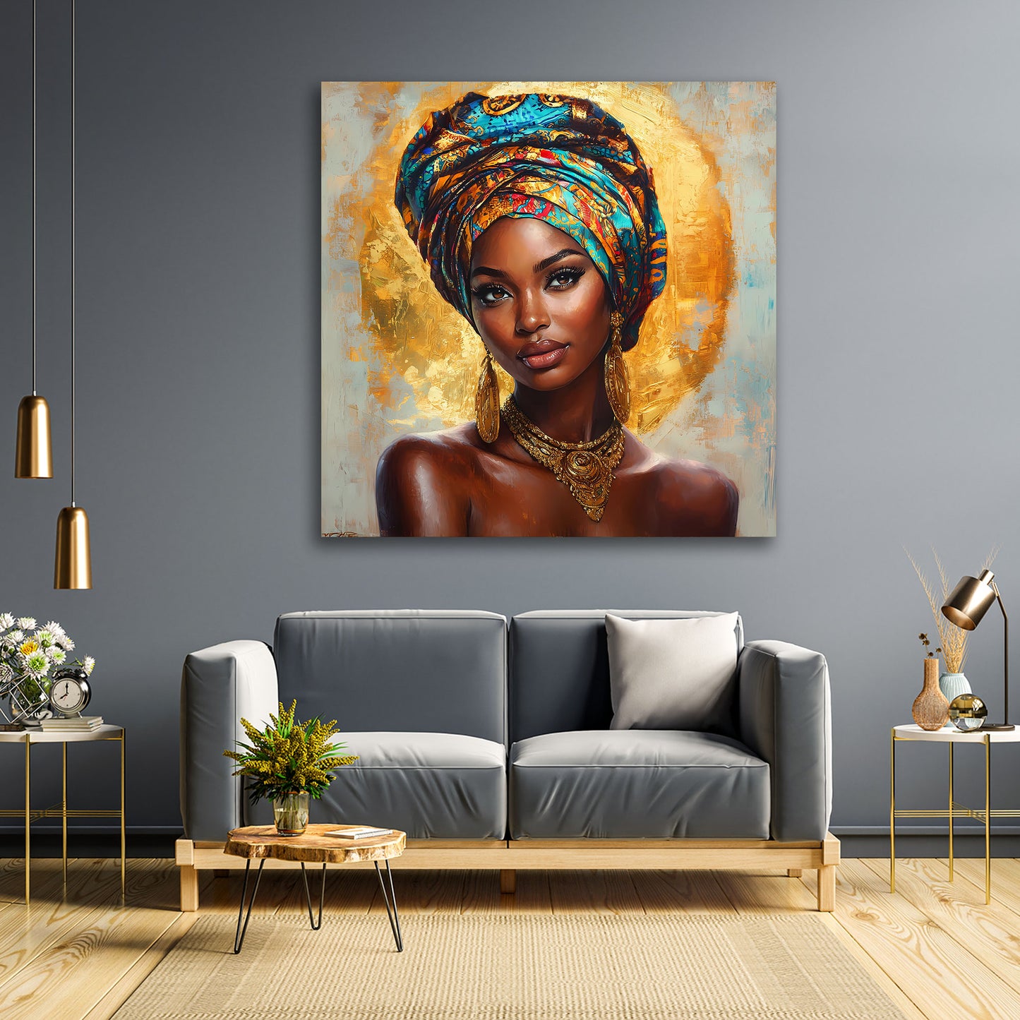 Afrikanische Schönheit Porträt mit goldenem Hintergrund Wandbild