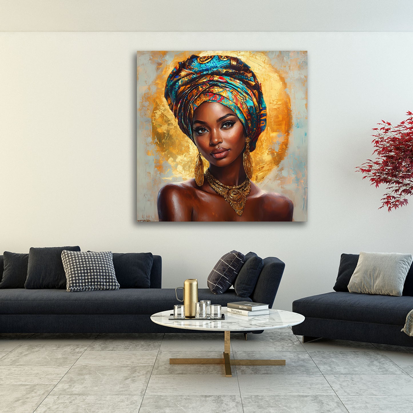 Afrikanische Schönheit Porträt mit goldenem Hintergrund Wandbild