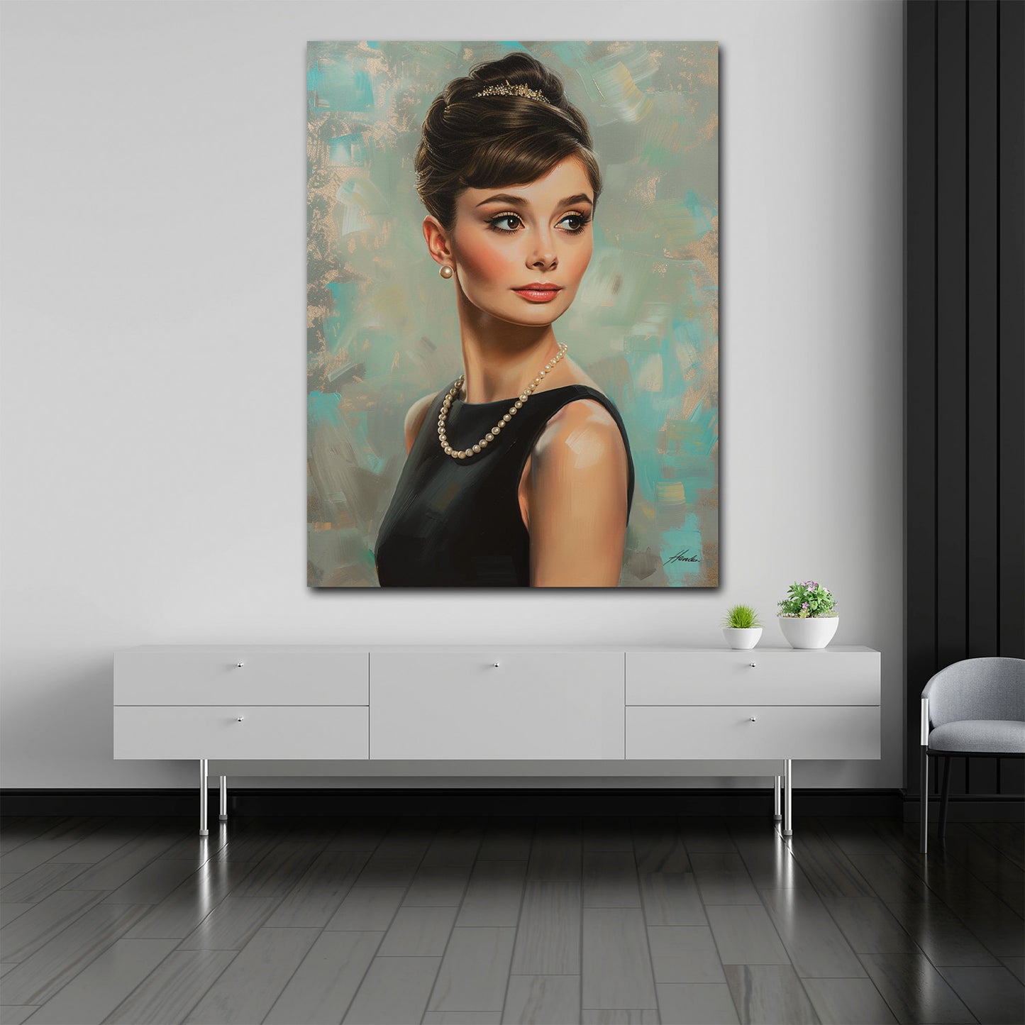 Audrey mit Hochsteckfrisur klassischer Blick Wandbild