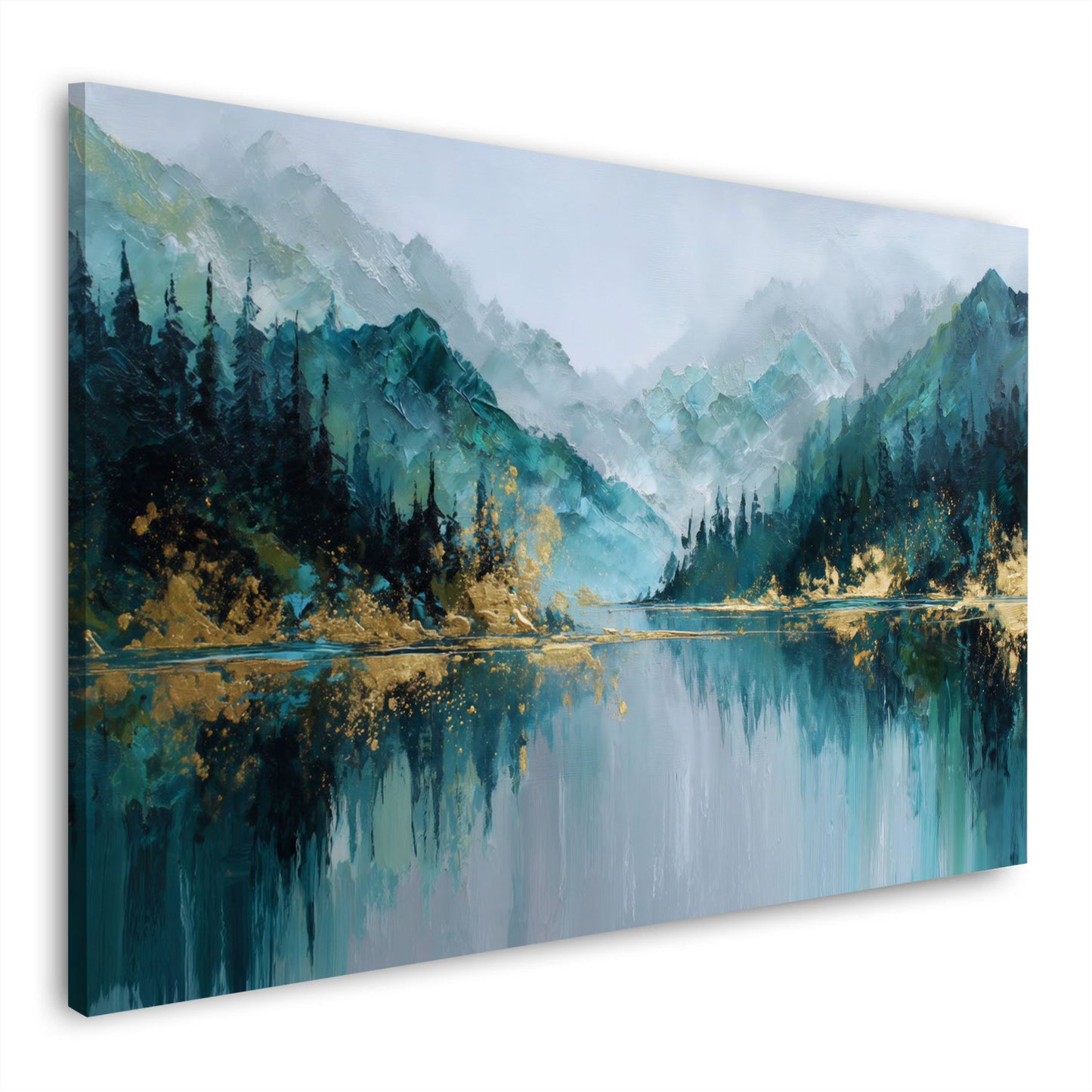 Bergsee Spiegelung Tannenwald abstrakte Landschaft Wandbild