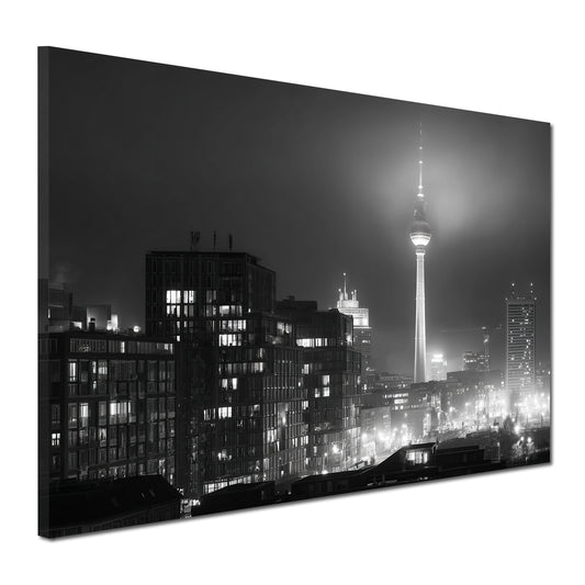 Berlin Skyline leuchtende Stadtlichter mit Fernsehturm Wandbild