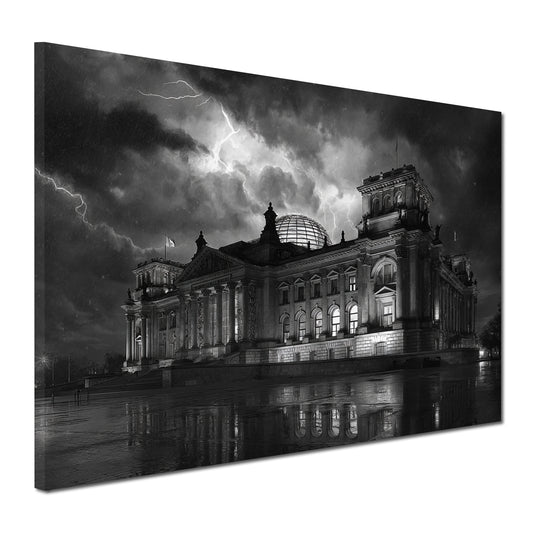 Berliner Reichstag dramatischer Himmel Blitze Nachtlicht Wandbild